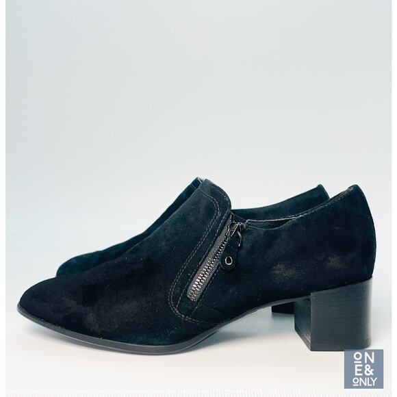 MUNRO Annee Suede Low Ankle Booties Womens Sz 10W Black Almond Toe Block Heels - Picture 4 of 11